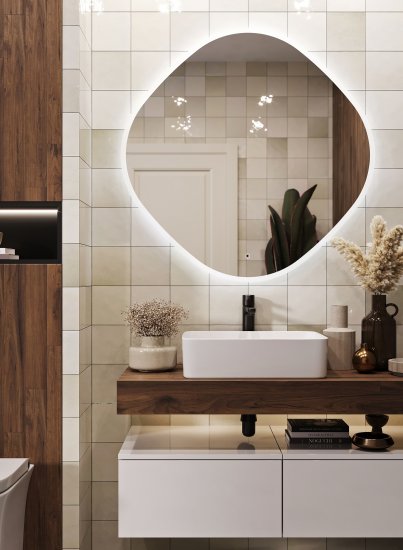 Зеркало для ванной Omega Glass Фантом SD51 с подсветкой 90x90 см ассиметричное
