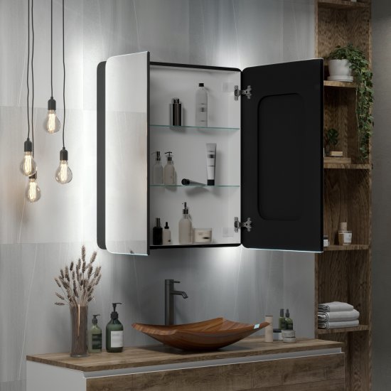 Шкаф зеркальный подвесной Perfect с подсветкой 76x85 см цвет черный