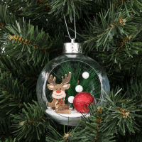 Елочный шар «Олененок улыбается» ø10 см прозрачный