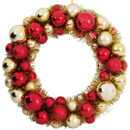 Рождественский венок с шарами ø30 см красно-золотой