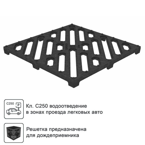 Решетка к дождеприемнику Gidrolica Point 28.5x28.5x2.1 см цвет черный