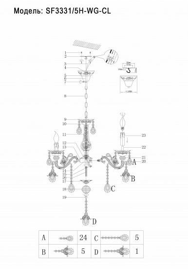 Люстра подвесная Семь огней Эветта 5 ламп 9 м² цвет белый