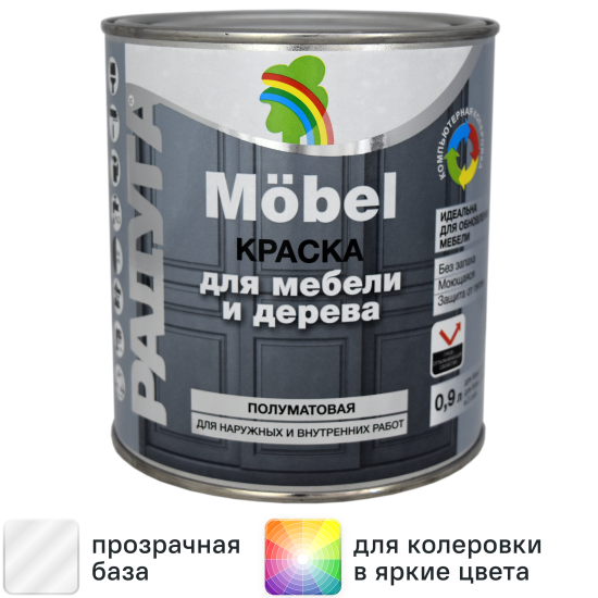 Краска для мебели Радуга полуматовая цвет прозрачный 0.9 л