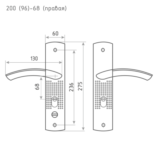 Ручка дверная межкомнатная на планке правая матовый никель