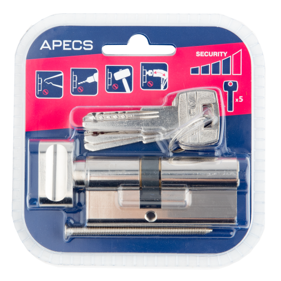 Цилиндр Apecs Pro 40x30 мм ключ/вертушка цвет никель