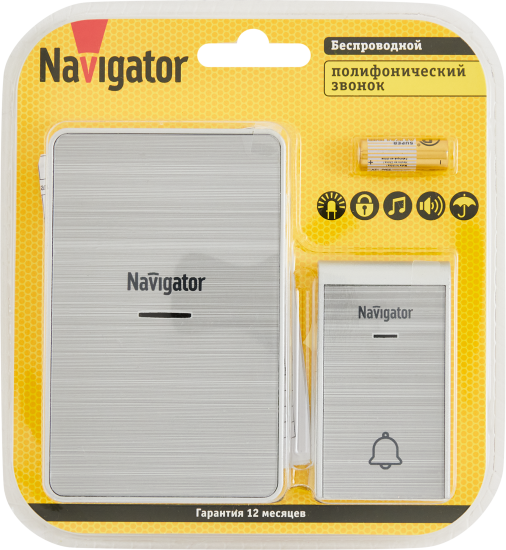 Дверной звонок беспроводной Navigator 80 510 36 мелодий цвет серый