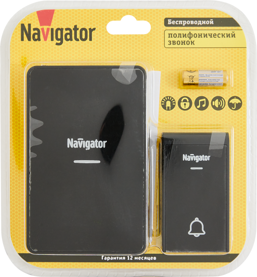 Дверной звонок беспроводной Navigator 80 512 36 мелодий цвет черный
