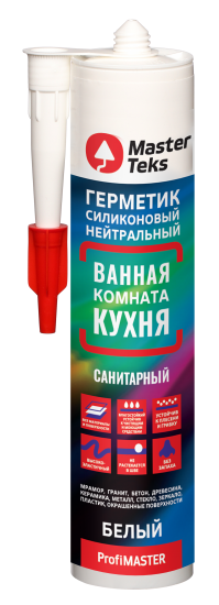 Герметик силиконовый MasterTeks для ванной комнаты и кухни нейтральный белый 280 мл