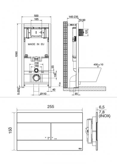 Инсталляция Oli 80 Eco 50 см для подвесного унитаза с кнопкой Slim цвет белый