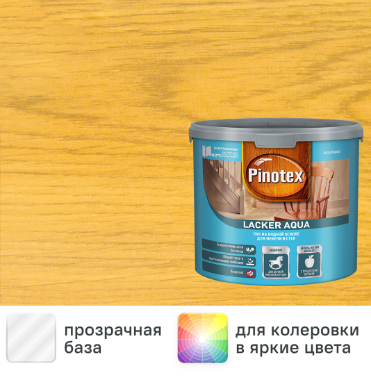 Лак для стен на водной основе Pinotex Lacker Aqua 70 цвет прозрачный глянцевый 2.7 л