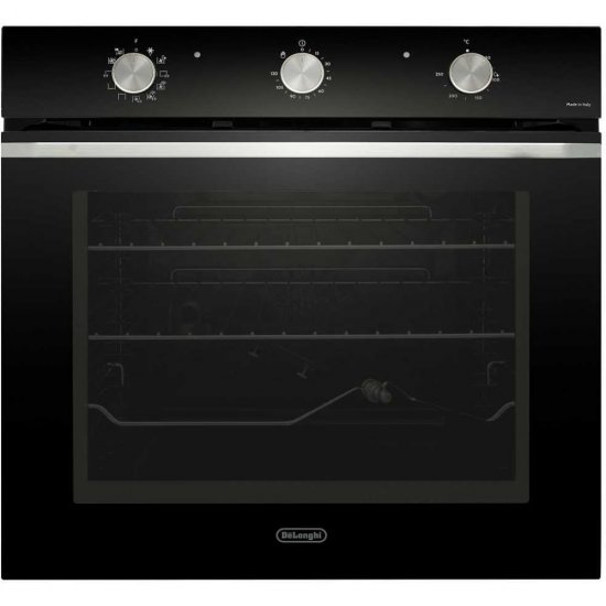 Многофункциональный электрический духовой шкаф DeLonghi nsm 7 nl rf rus, 60 см, черный, конвекция, гриль, booster, поддержка паром, телескопические на