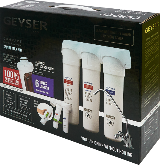 Фильтр под мойку Гейзер Смарт Макс Био для жесткой воды быстросъемный 3 ступени кран в комплекте