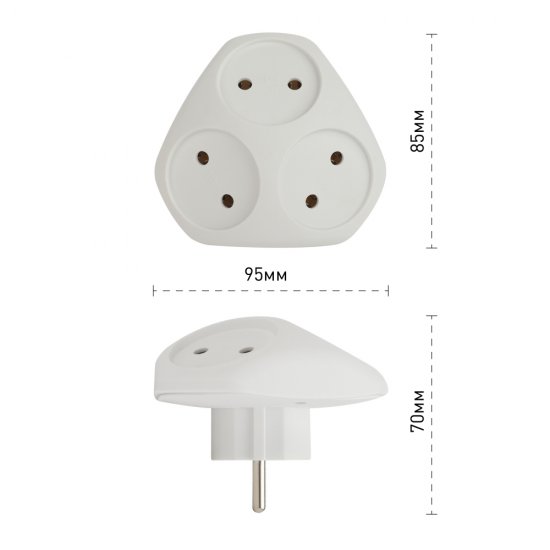 Разветвитель Эра 3 розетки без заземления 10 А цвет белый