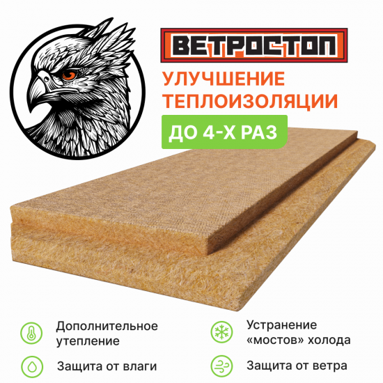Тепло-Шумоизоляция для внешних и внутренних работ Ветростоп 1219x600x25 мм 2.1 м²