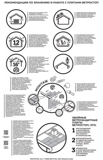 Тепло-Шумоизоляция для внешних и внутренних работ Ветростоп 1219x600x25 мм 2.1 м²