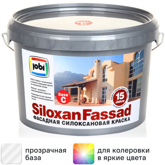 Краска фасадная Jobi Siloxanfassad матовая прозрачная база С 2.5 л