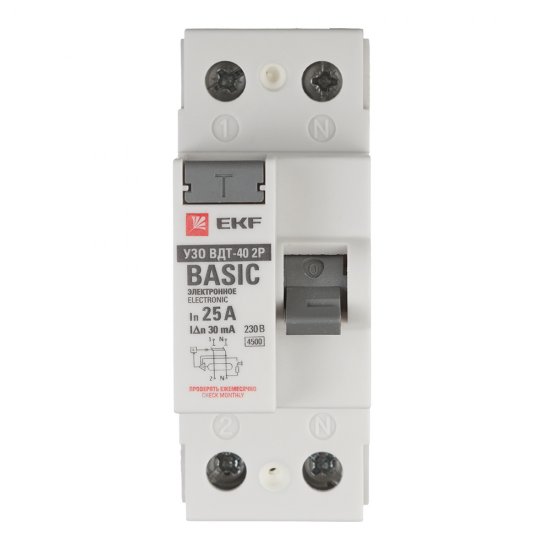 УЗО EKF Basic ВДТ-40 25А 30 мА 2P тип AC 4,5 кА (elcb-2-25-30e-sim)