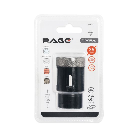 Коронка алмазная по керамограниту и керамике Rage 35 мм