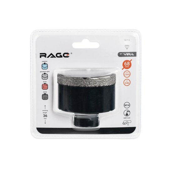 Коронка алмазная по керамограниту и керамике Rage 68 мм