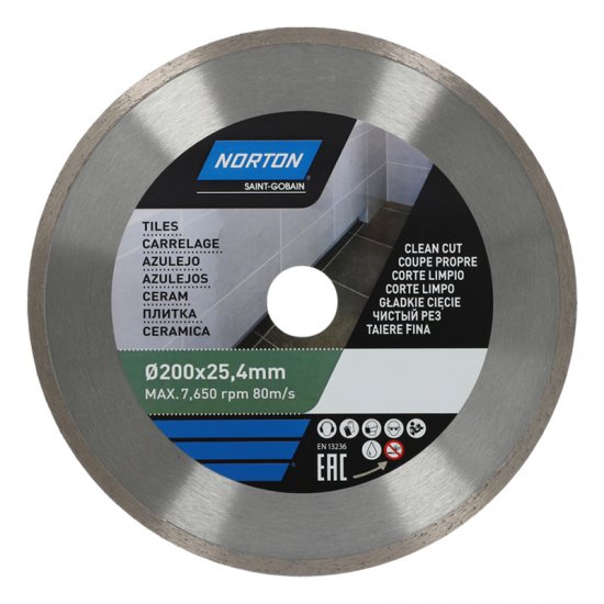 Диск алмазный по керамике Norton Extreme ceramic clipper 70184647047 сплошной 200x25.4x1.8 мм