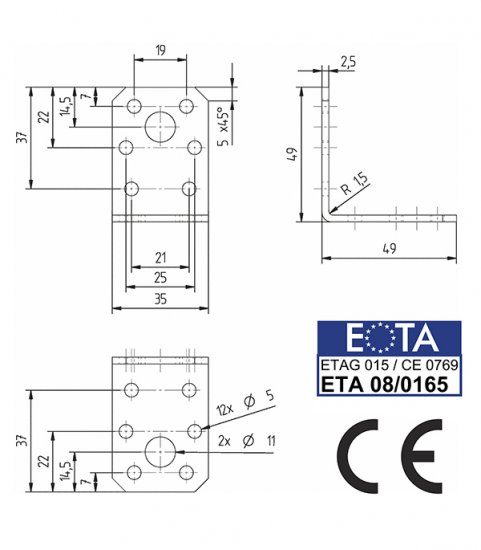 Уголок крепежный оцинкованный 50х50х35х2.5 мм GAH ALBERTS