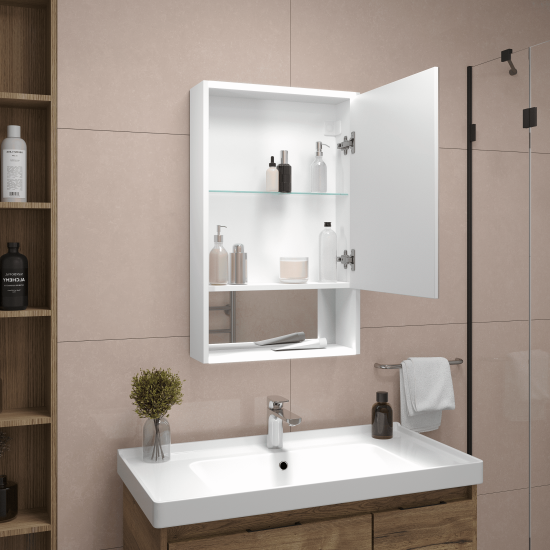 Шкаф зеркальный подвесной Line с LED-подсветкой 50x80 см цвет белый