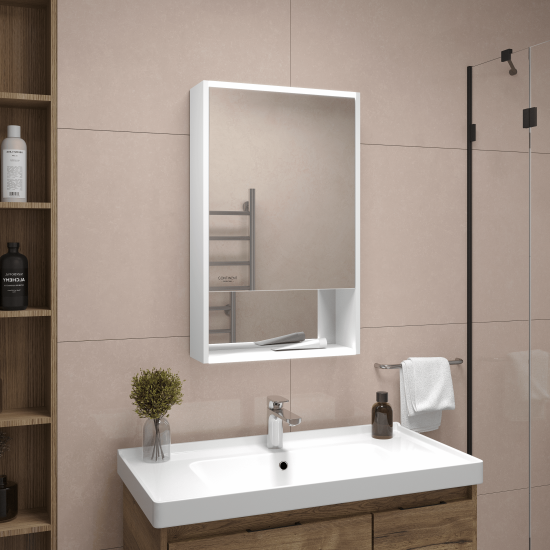 Шкаф зеркальный подвесной Line с LED-подсветкой 60x80 см цвет белый