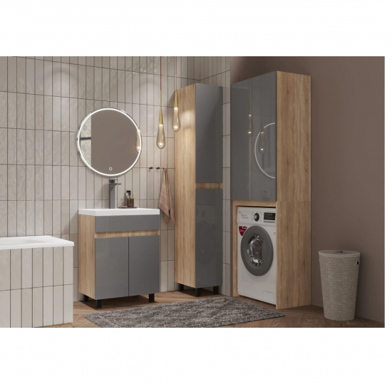 Шкаф для стиральной машины Cube 200x64 см цвет графит матовый/дуб вотан