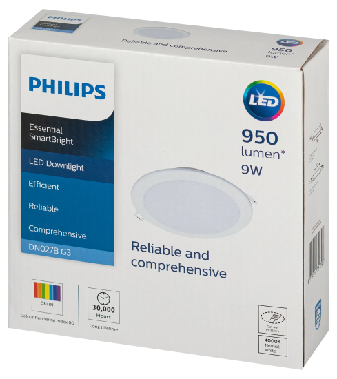 Светильник точечный светодиодный встраиваемый Philips LED9 под отверстие 125 мм 1 м² нейтральный белый свет, цвет белый