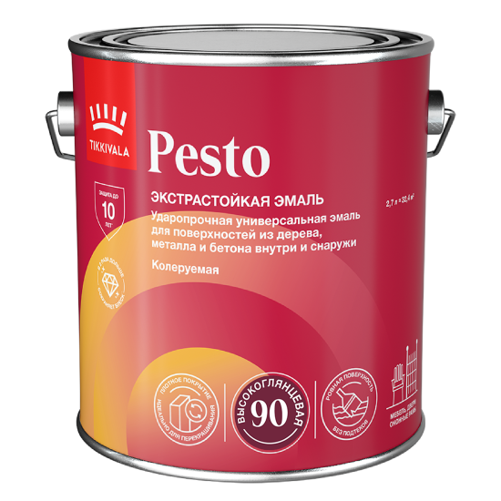 Эмаль универсальная стойкая Tikkivala Pesto 90 База С бесцветная глянцевая 2.7 л