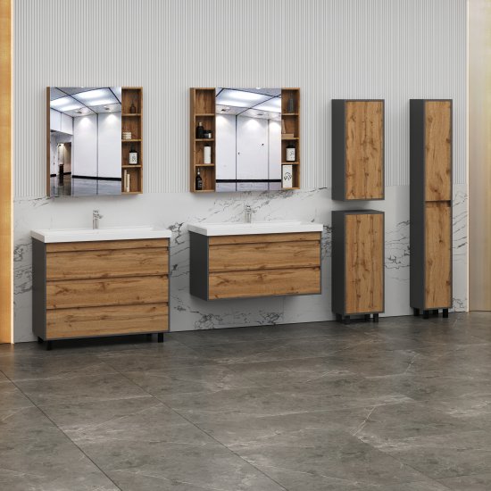 Пенал для ванной Wood PW30 напольный 200x30 см цвет дуб вотан