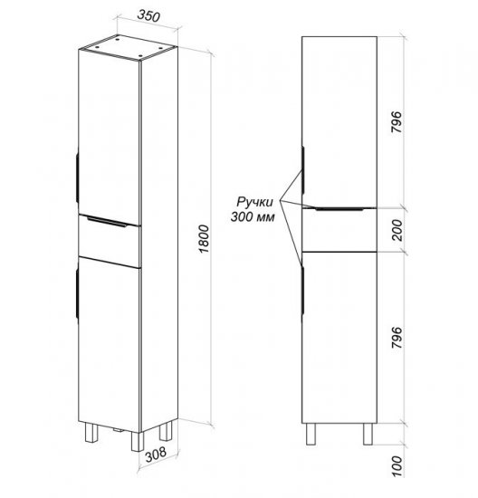 Пенал для ванной Милан напольный 180x35 см цвет серый