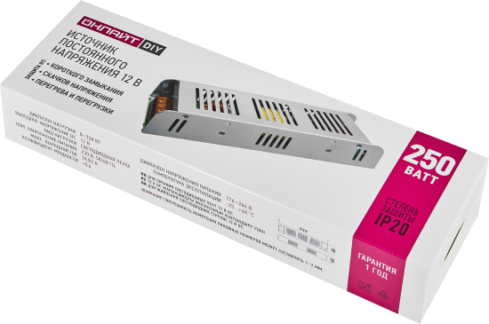 Блок питания Онлайт 90389 OD-P250-IP20-12V 12 В 250 Вт IP20