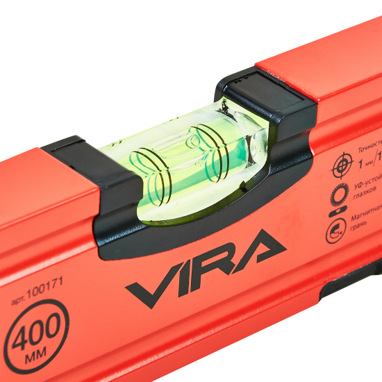 Уровень пузырьковый строительный Vira 100171 магнитный 2 глазка 400 мм
