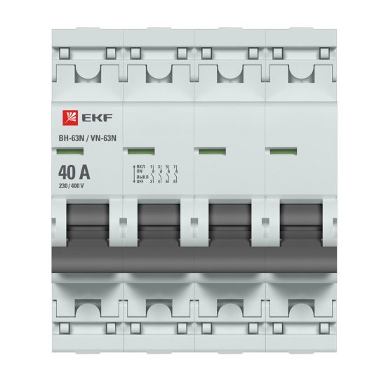 Выключатель нагрузки EKF PROxima ВН-63N 4Р 40А 400 В на DIN-рейку (S63440)