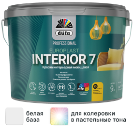 Краска для стен и потолков Dufa Europlast Interior 7 моющаяся матовая цвет белый база A 9 л