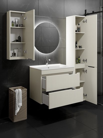 Шкаф для ванной Фостер подвесной 78x30 см МДФ матовый цвет бежевый