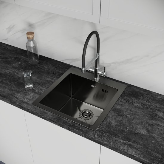 Мойка для кухни врезная М5B Delinia 50x50 см глубина чаши 19.1 см нержавеющая сталь цвет черный