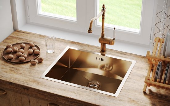 Мойка для кухни врезная М6G Delinia 50x40 см глубина чаши 19.1 см нержавеющая сталь цвет золото
