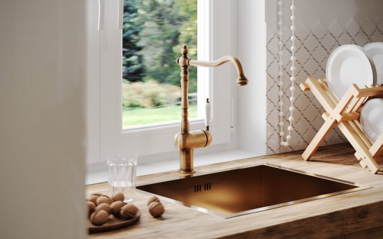 Мойка для кухни врезная М6G Delinia 50x40 см глубина чаши 19.1 см нержавеющая сталь цвет золото