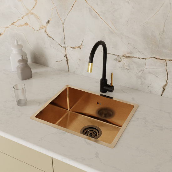 Мойка для кухни врезная М6G Delinia 50x40 см глубина чаши 19.1 см нержавеющая сталь цвет золото