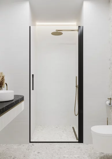 Душевая дверь в нишу Март Эстетика 195x100 см черный профиль прозрачное стекло распашная