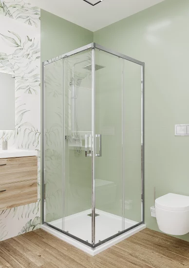 Душевой уголок Март Квадро квадратный 90x90 см хромированный профиль прозрачное стекло раздвижной