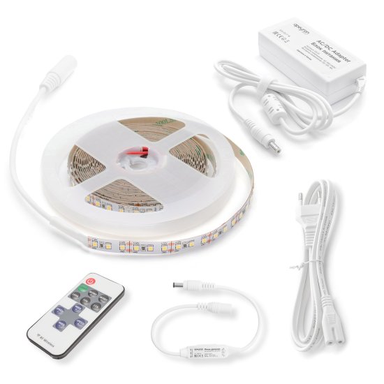 Комплект светодиодной ленты Apeyron SMD2835 12В 10 мм 5м 14.4 Вт/м 120диод/м 1300 лм/м 3000 К теплый белый свет