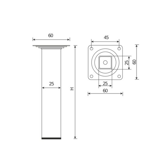 Ножка для мебели квадратная 25x25 мм высота 100 мм xром