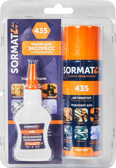 Суперклей - набор для экспресс склеивания Sormat MDF KIT 435 35 гр + 200 мл