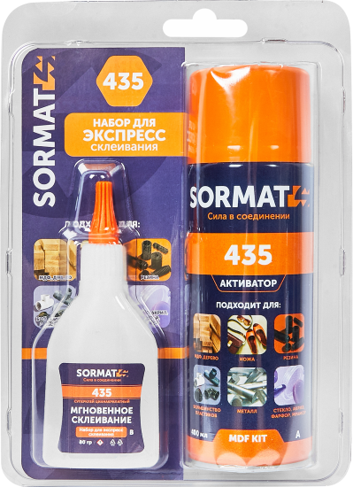 Суперклей - набор для экспресс склеивания Sormat MDF KIT 435 80 гр + 400 мл