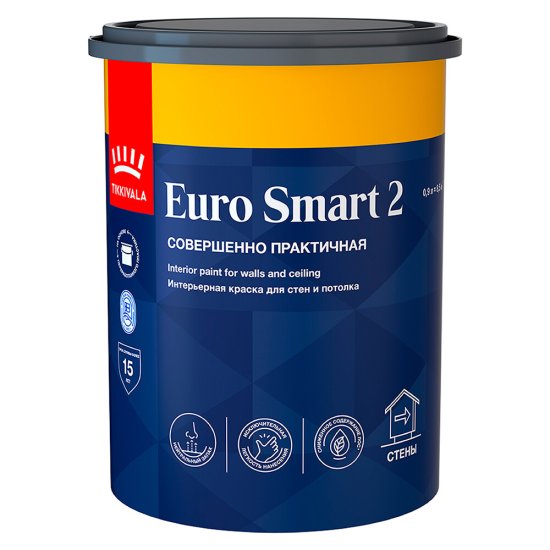 Краска интерьерная Tikkurila/Tikkivala Euro Smart 2 база А белая 0,9 л