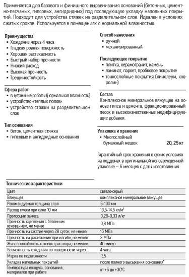 Наливной пол Старатели Быстротвердеющий 20 кг