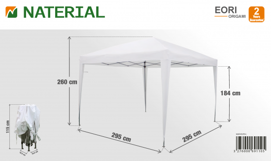 Тент складной Naterial 2.95x2.95 м белый